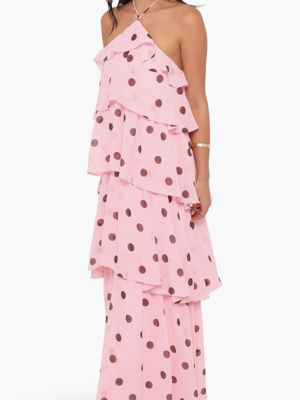 BRAND NEW W/ TAGS Petal & Pup Pink Polka Dot Tiered Maxi Dress- Wedding guest - Picture 5 of 5